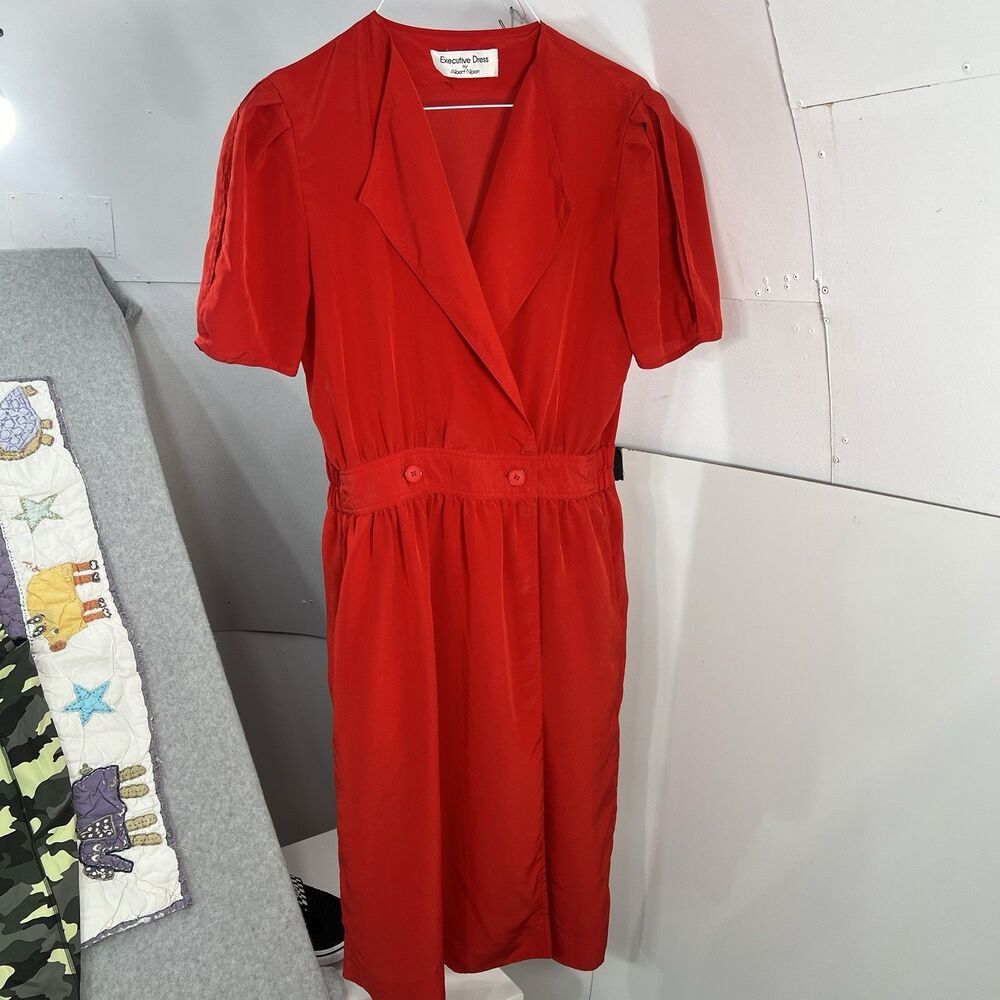 Vtg Executive Dress Albert Nipon Red Womens 6 Red 80's 70's